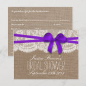 Rustieke Paarse Bow Vrijgezellenfeest Recept Kaart (Voorkant / Achterkant)