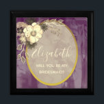 Rustieke Paarse bruidsmeisje voorstel doos Cadeaudoosje<br><div class="desc">Rustiek,  modern,  elegant,  floraal faux gold en paarse bruidsmeisje voorsteldoos met waterverf bloemen. De perfecte keuze voor een romantische herfst of een winterbruiloft!</div>