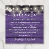 Rustieke Paarse bruiloft welkom geschenk mand tas Bedankjes Labels (Voorkant)