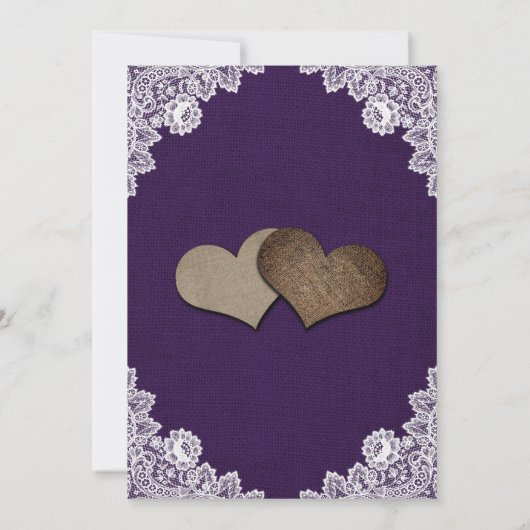 Rustieke Paarse Burlap Lace bruiloft uitnodiging (Achterkant)