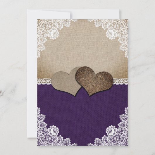 Rustieke Paarse Burlap Lace bruiloft uitnodiging (Achterkant)