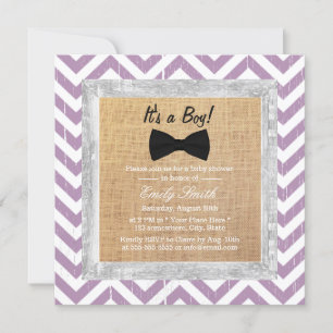 Rustieke Paarse Chevron Bow Stropdas Boy Baby show Kaart