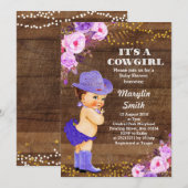 Rustieke Paarse Cowgirl Baby shower Lila Kaart (Voorkant / Achterkant)