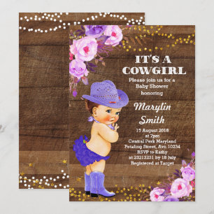 Rustieke Paarse Cowgirl Baby shower Lila Kaart
