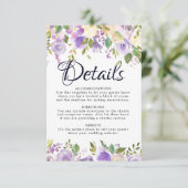 Rustieke Paarse Crème Bloemen Trouwdetails Kaart (Staand voorkant)