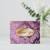  rustieke paarse Damask bruiloft bedankt Briefkaart (Staand voorkant)