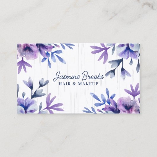 Rustieke Paarse en Blauwe Bloemen Visitekaartje (Voorkant)