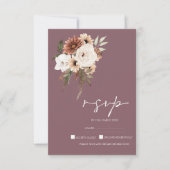 Rustieke Paarse en perzik bloemenbruiloft RSVP Kaartje (Voorkant)