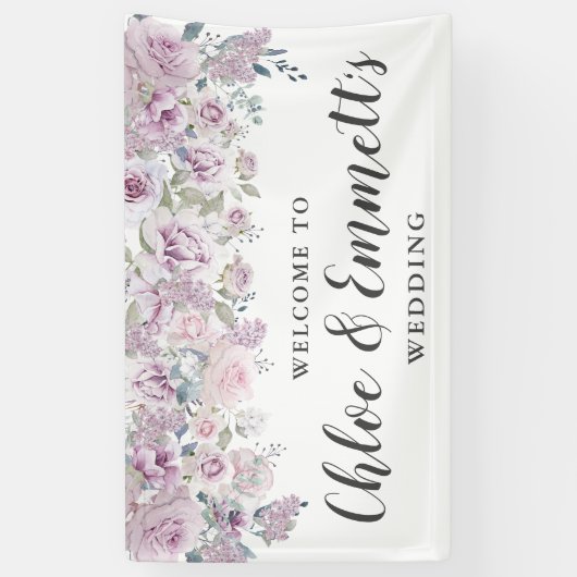 Rustieke Paarse en witte bloemenbruiloft Spandoek (Verticaal)