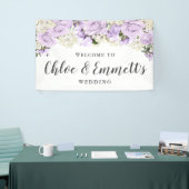 Rustieke Paarse en witte bloemenbruiloft Spandoek (Beurs)