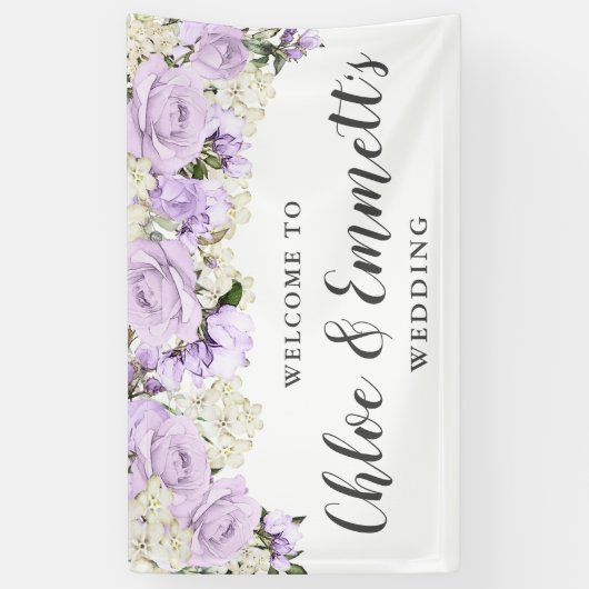 Rustieke Paarse en witte bloemenbruiloft Spandoek (Verticaal)