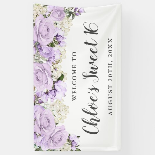 Rustieke Paarse en witte bloemenzoet 16 Party Spandoek (Verticaal)