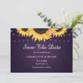Rustieke Paarse en Zonnebloem Bruiloft Save The Da Save The Date (Staand voorkant)