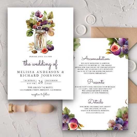 Rustieke Paarse Fig Mason Jar Alles in een bruilof Kaart