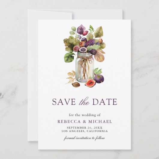 Rustieke Paarse Fig Mason Jar foto bruiloft Save The Date (Voorkant)