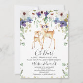 Rustieke Paarse Floral Deer Baby shower Uitnodigin Kaart (Voorkant)