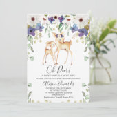 Rustieke Paarse Floral Deer Baby shower Uitnodigin Kaart (Staand voorkant)