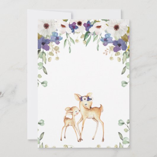 Rustieke Paarse Floral Deer Baby shower Uitnodigin Kaart (Achterkant)