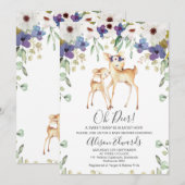 Rustieke Paarse Floral Deer Baby shower Uitnodigin Kaart (Voorkant / Achterkant)