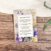 Rustieke Paarse & gele bloemen bruiloft receptie Informatiekaartje