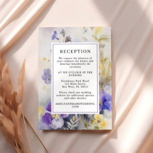 Rustieke Paarse & gele bloemen bruiloft receptie Informatiekaartje