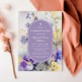 Rustieke Paarse & Gele Bloemen Doopsel Kaart