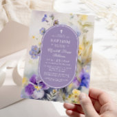 Rustieke Paarse & Gele Bloemen Elegante Doop Kaart