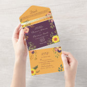 Rustieke Paarse Gele Bloemen Huwelijk All In One Uitnodiging (Afscheurbaar)