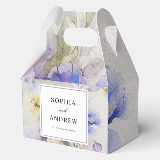 Rustieke Paarse & Gele Waterverf bruiloft Bedankdoosjes (Voorkant)