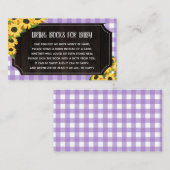 Rustieke Paarse Gingham & Zonnebloemen Boeken voor Informatiekaartje (Voorkant / Achterkant)