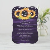 Rustieke Paarse hout en zonnebloem bruiloft Kaart (Staand voorkant)