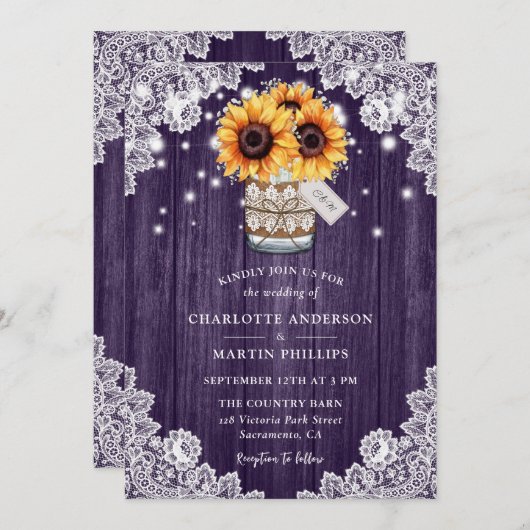 Rustieke Paarse hout metselaar pot zonnebloem brui Kaart (Voorkant / Achterkant)