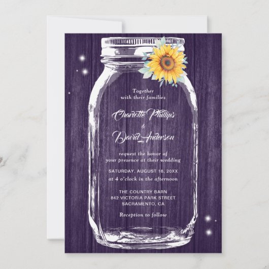 Rustieke Paarse hout metselaar pot zonnebloem brui Kaart (Voorkant)