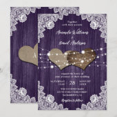Rustieke Paarse houten jute kant bruiloft Kaart (Voorkant / Achterkant)