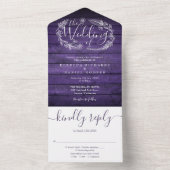 Rustieke Paarse houten script Monogram Bloemen bru All In One Uitnodiging (Binnen)