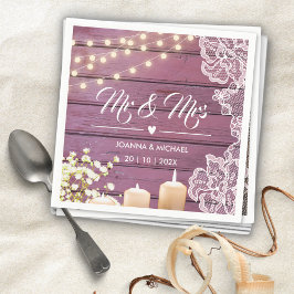 Rustieke Paarse Houten Strijklichten Kant Mr en Mr Servet