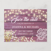 Rustieke Paarse Houten Strijklichten sparen de Dat Briefkaart (Voorkant)