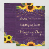 Rustieke Paarse Houten Strijklichten Zonnebloem Br Kaart (Voorkant / Achterkant)