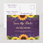 Rustieke Paarse Houten Zonnebloem Bruiloft Save th Briefkaart (Voorkant / Achterkant)