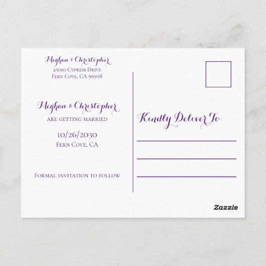 Rustieke Paarse Houten Zonnebloem Bruiloft Save th Briefkaart (Achterkant)