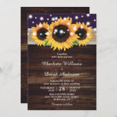 Rustieke Paarse houten zonnebloem bruiloft uitnodi Kaart (Voorkant / Achterkant)