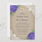 Rustieke Paarse Hydrangea Burlap Lace Wedding Kaart (Voorkant)