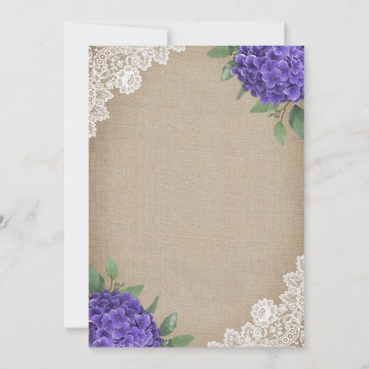Rustieke Paarse Hydrangea Burlap Lace Wedding Kaart (Achterkant)
