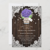Rustieke Paarse Hydrangea Wood Lace Wedding Kaart (Voorkant)