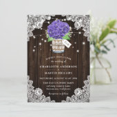 Rustieke Paarse Hydrangea Wood Lace Wedding Kaart (Staand voorkant)