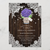 Rustieke Paarse Hydrangea Wood Lace Wedding Kaart (Voorkant / Achterkant)