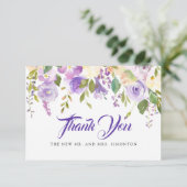 Rustieke Paarse Ivoor Wit Bloemen Bruiloft Bedankkaart (Staand voorkant)