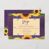 Rustieke Paarse Kant Zonnebloem Bruiloft RSVP (Voorkant / Achterkant)