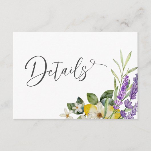 Rustieke Paarse lavendel & citroenen bruiloft deta Informatiekaartje (Voorkant)