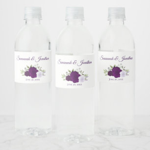 Rustieke Paarse & Lavendel Rozen Elegante bruiloft Waterfles Etiket